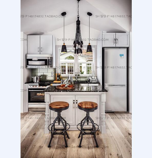 简欧厨房橱柜吧台椅3D模型ID：343300.jpg
