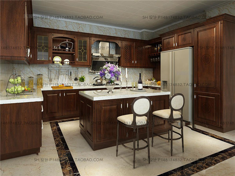 欧式厨房橱柜中岛柜组合3D模型ID：253876.jpg