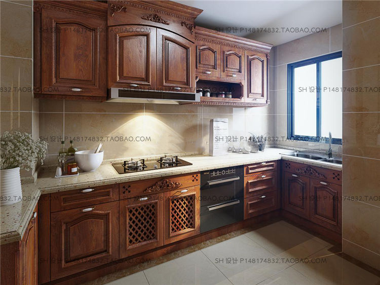 欧式实木厨房橱柜3D模型ID：223363.jpg