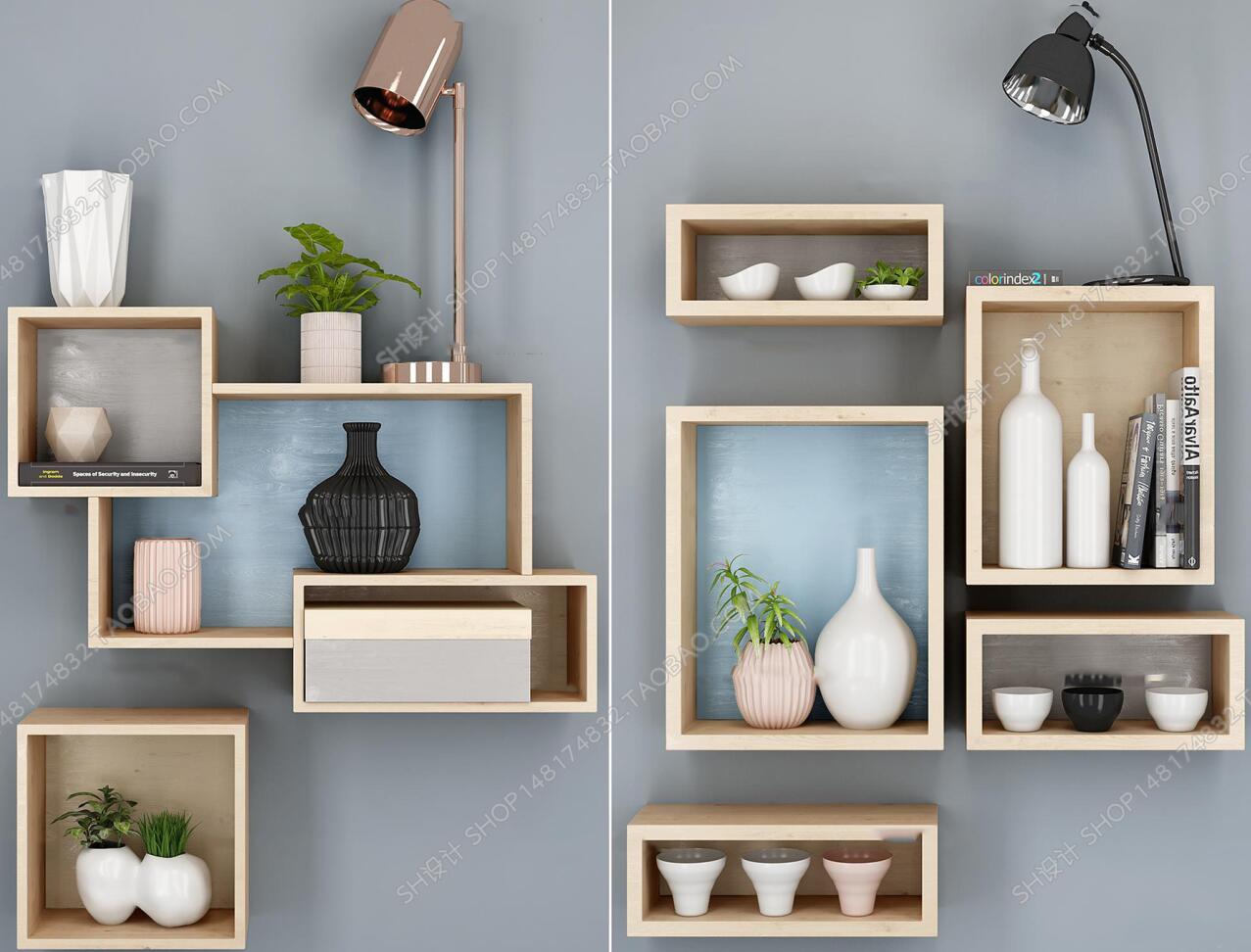 北欧墙面装饰架摆件盆栽组合3D模型ID：359553.jpg