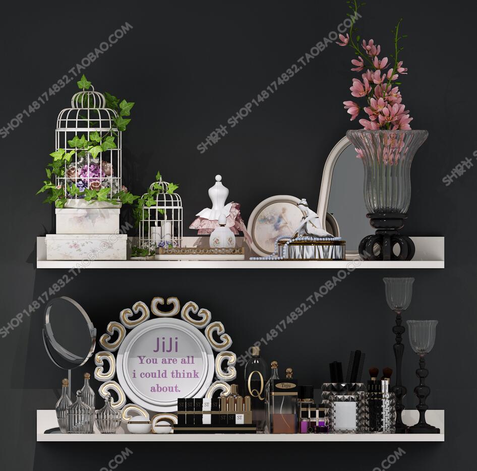 现代化妆品首饰置物架花瓶组合3D模型ID：366106.jpg