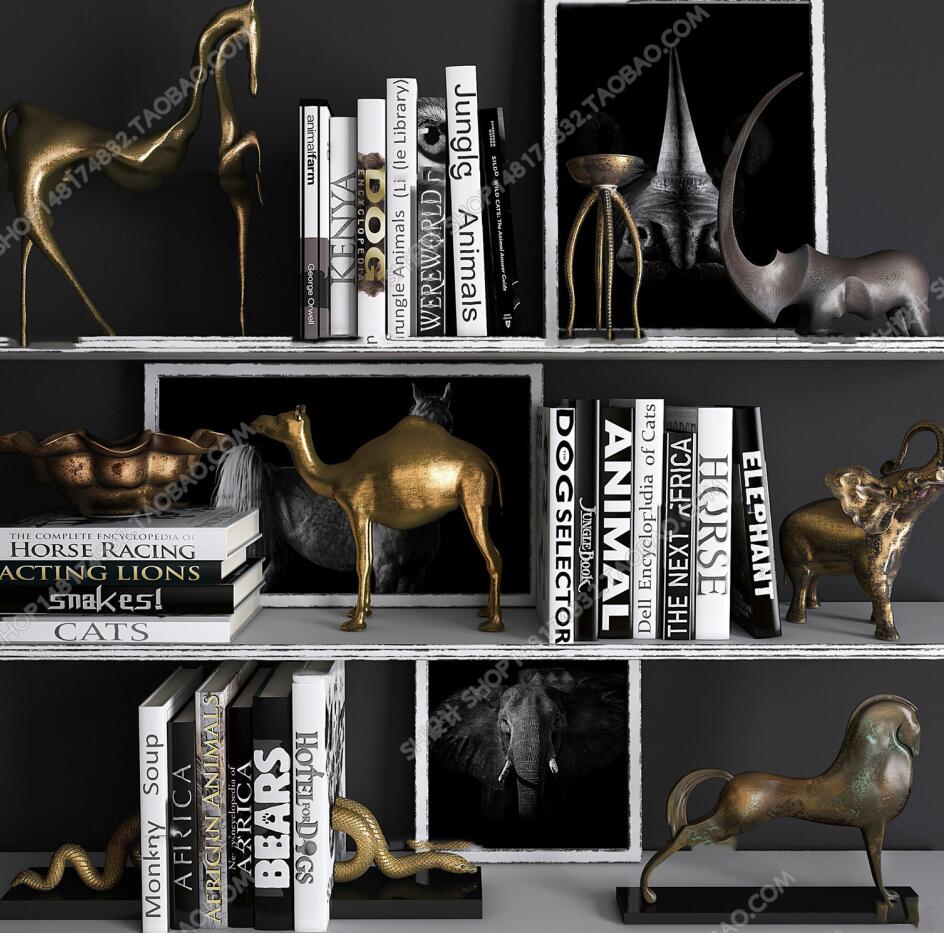 现代金属动物摆件书籍组合3D模型ID：419461.jpeg