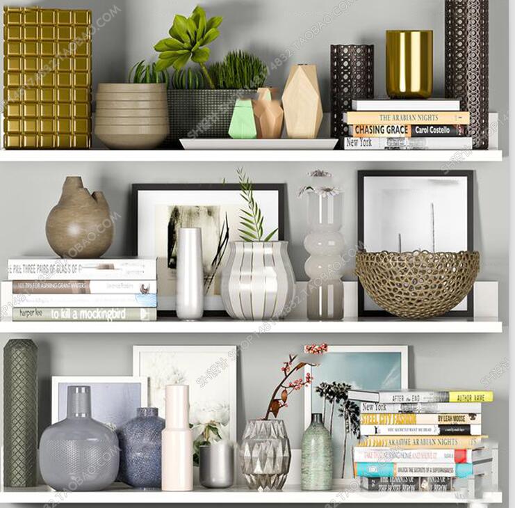 现代陶瓷花瓶书籍摆件组合3D模型ID：391374.jpeg