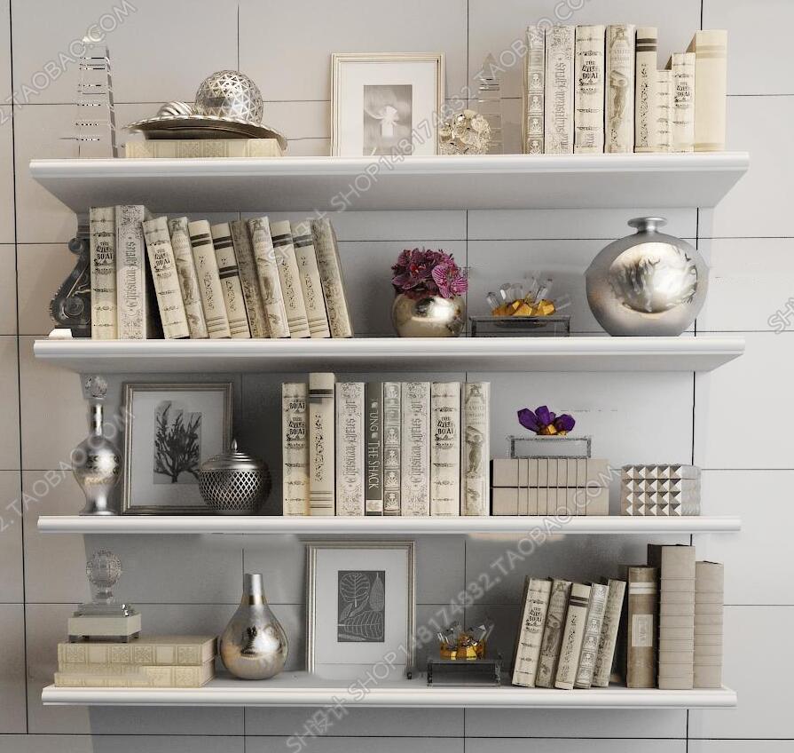 现代置物架金属器皿摆件书籍组合3D模型ID：343811.jpeg