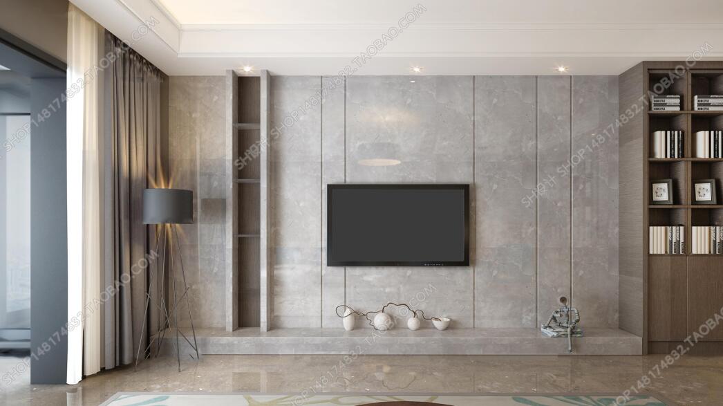 现代电视背景墙电视柜书柜组合3D模型ID：429054.jpeg