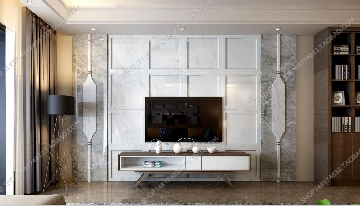 现代电视背景墙电视柜书柜组合3D模型ID：429062.jpeg