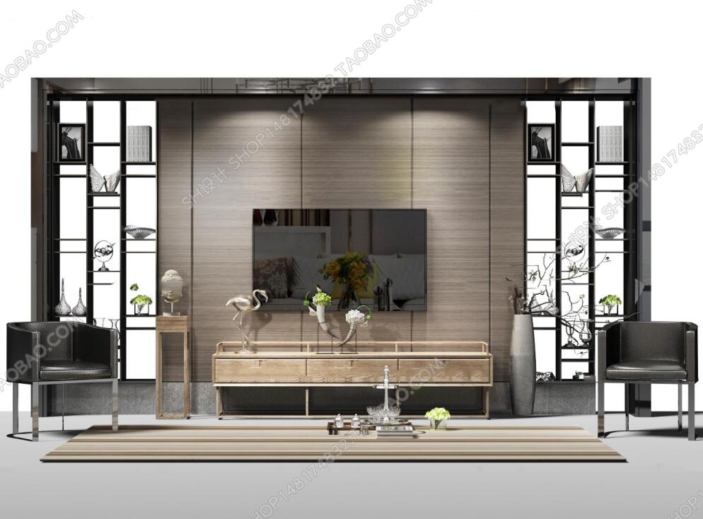 现代电视墙电视柜单椅摆件3D模型ID：403374.jpeg