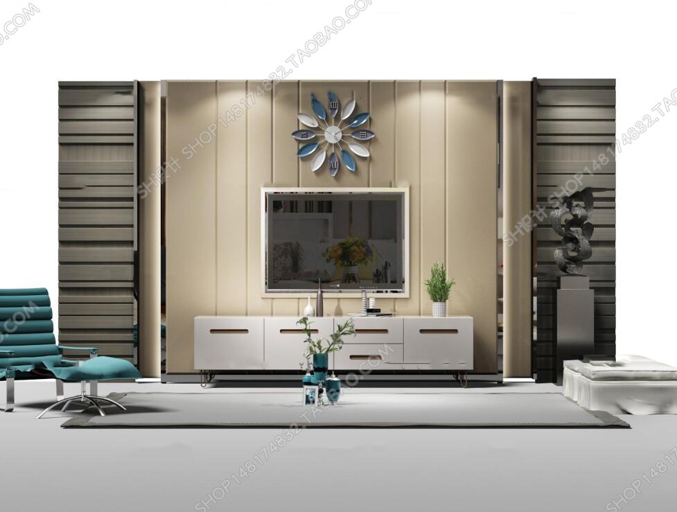 现代电视墙电视柜沙发脚踏摆件3D模型ID：403377.jpeg