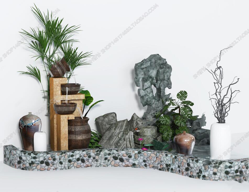 中式园林假山流水小品组合3D模型ID：433268.jpeg