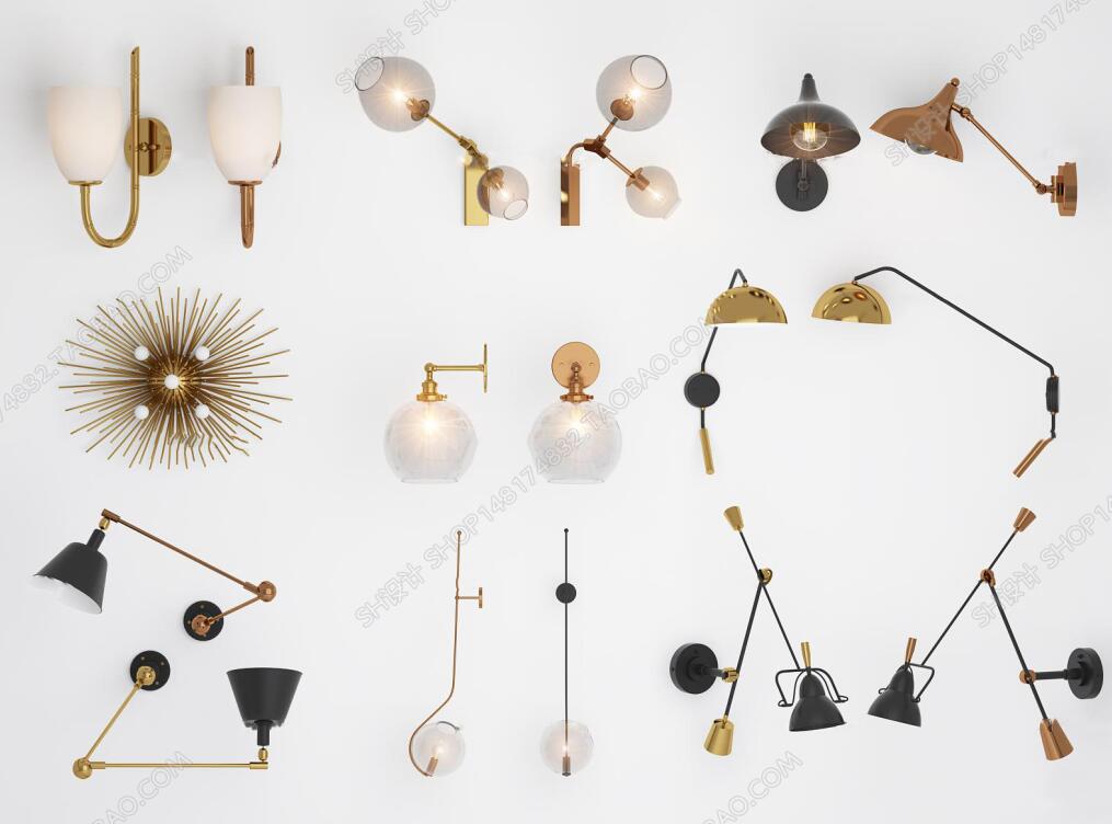 现代金属壁灯组合3D模型ID：334996.jpeg
