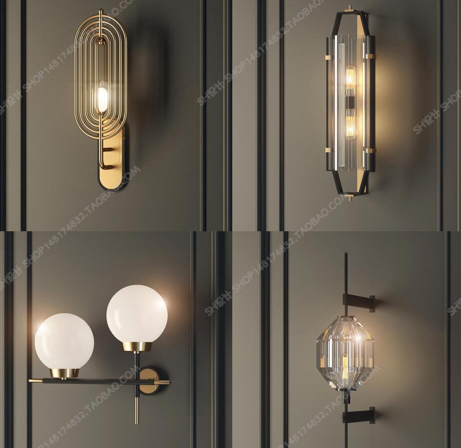现代时尚金属玻璃壁灯组合3D模型ID：375759.jpeg