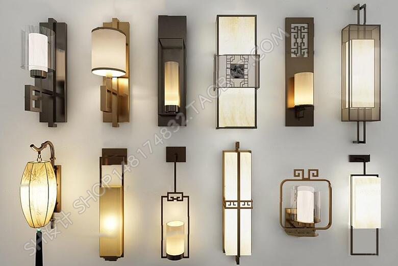 新中式金属壁灯组合3D模型ID：339886.jpeg