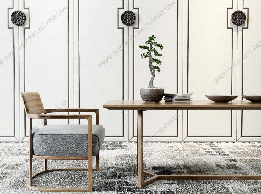 新中式餐桌椅盆栽组合3D模型ID：288213.jpeg