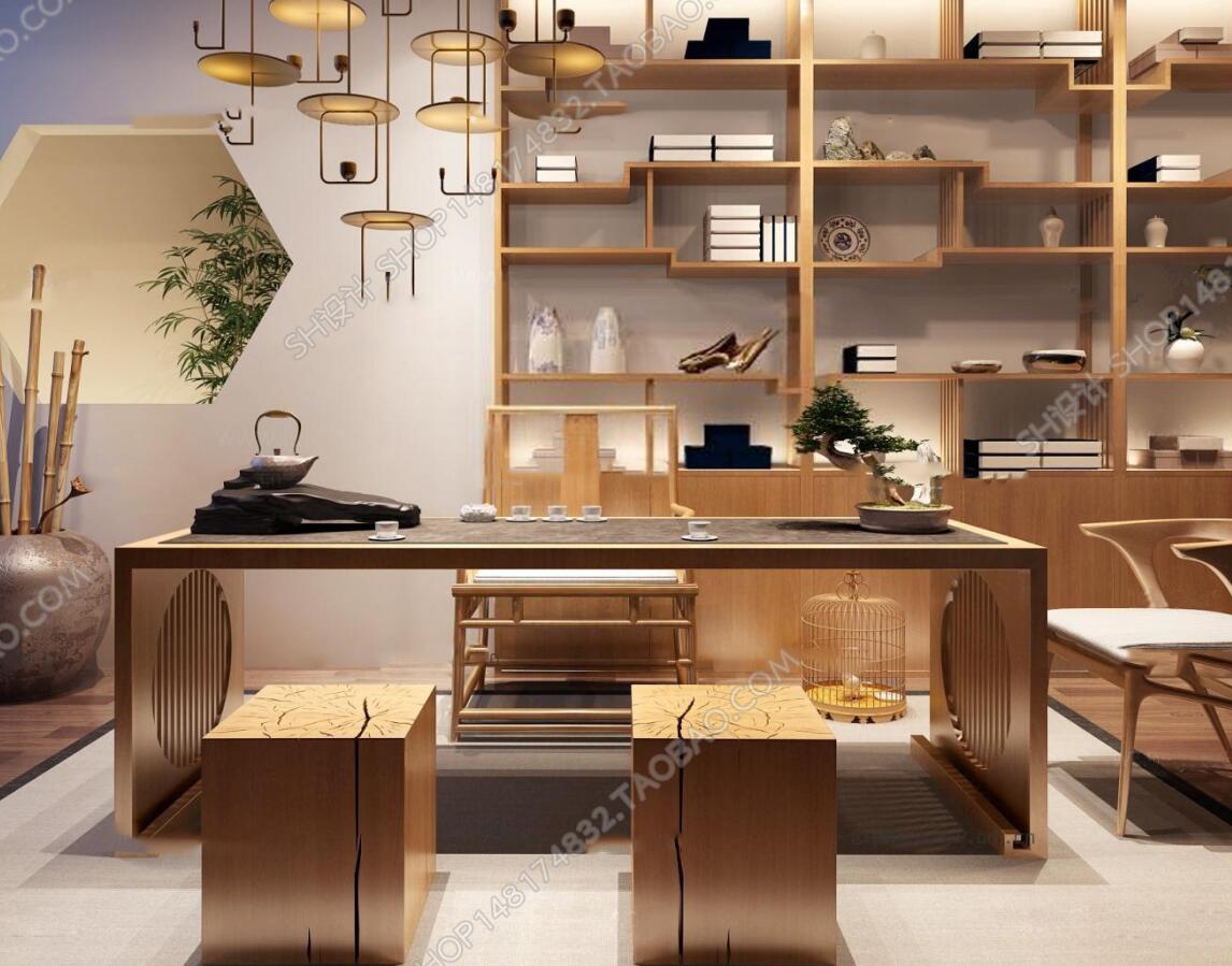 新中式茶台装饰架组合3D模型ID：303762.jpeg