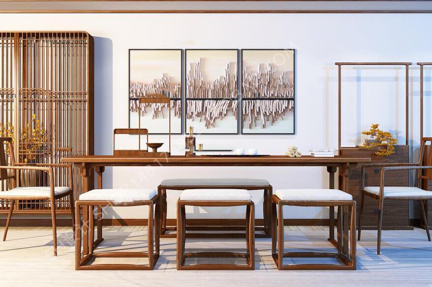 新中式泡茶桌椅组合3D模型ID：310143.jpeg