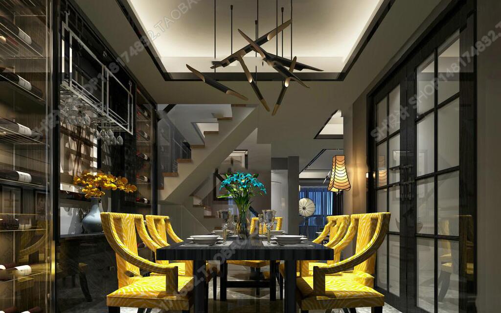 后现代复式餐厅空间3D模型ID：296414.jpeg