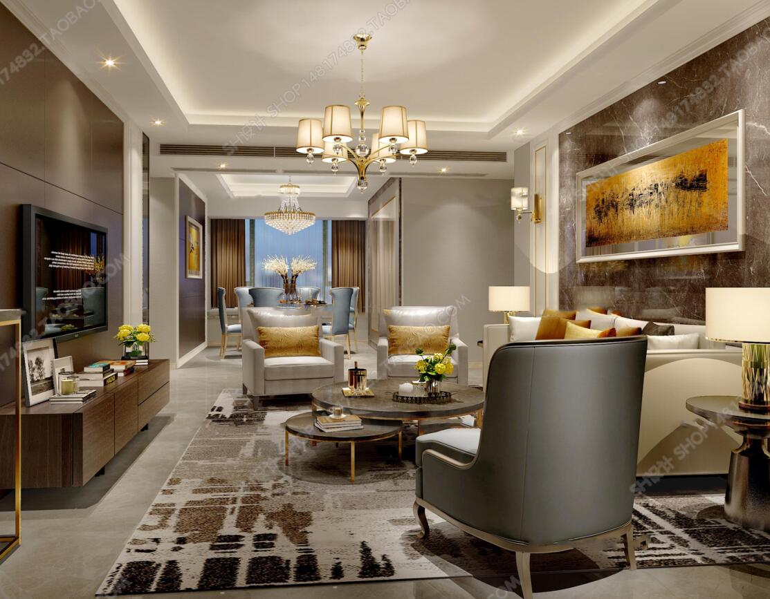 后现代客厅餐厅3D模型ID：342518.jpeg