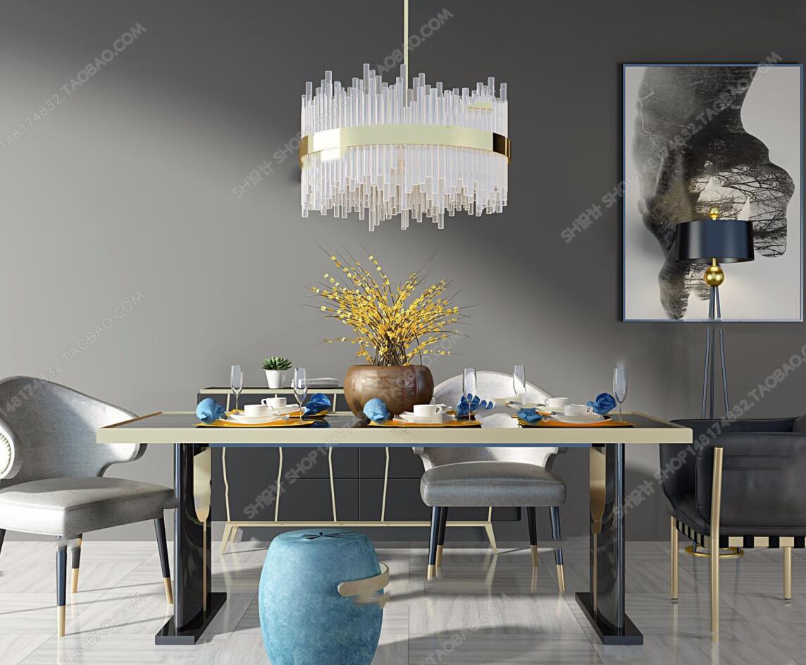 后现代奢华餐桌椅组合ID：241454.jpg