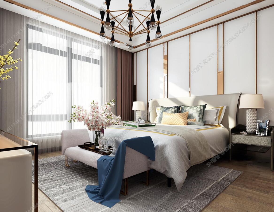 后现代主人房卧室3D模型ID：404220.jpeg