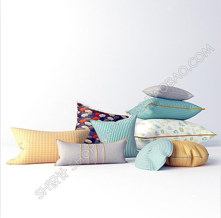 现代彩色布艺抱枕组合3D模型ID：177223.jpg