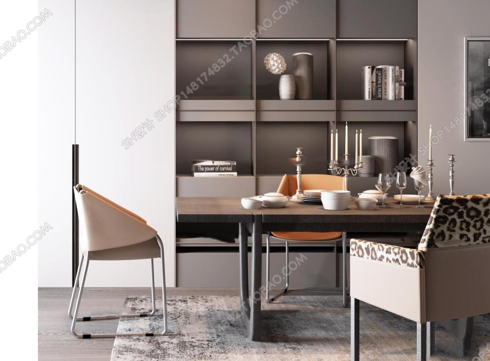 现代餐厅餐桌椅子组合3D模型ID271110.jpg