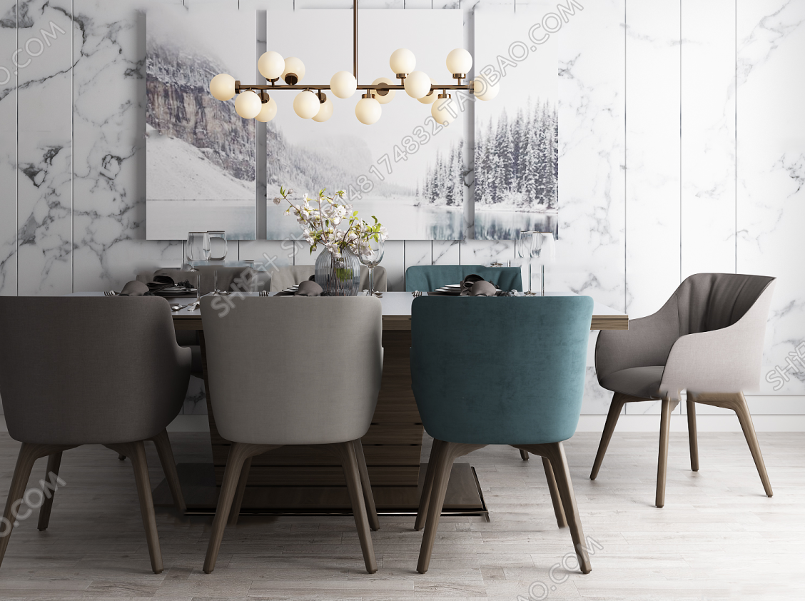 现代餐厅餐桌椅组合3D模型ID264089.png