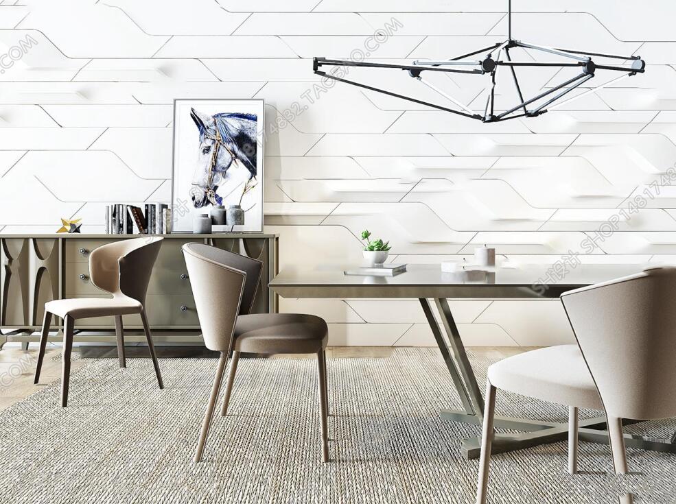 现代餐桌椅边柜吊灯组合3D模型ID311489.jpg