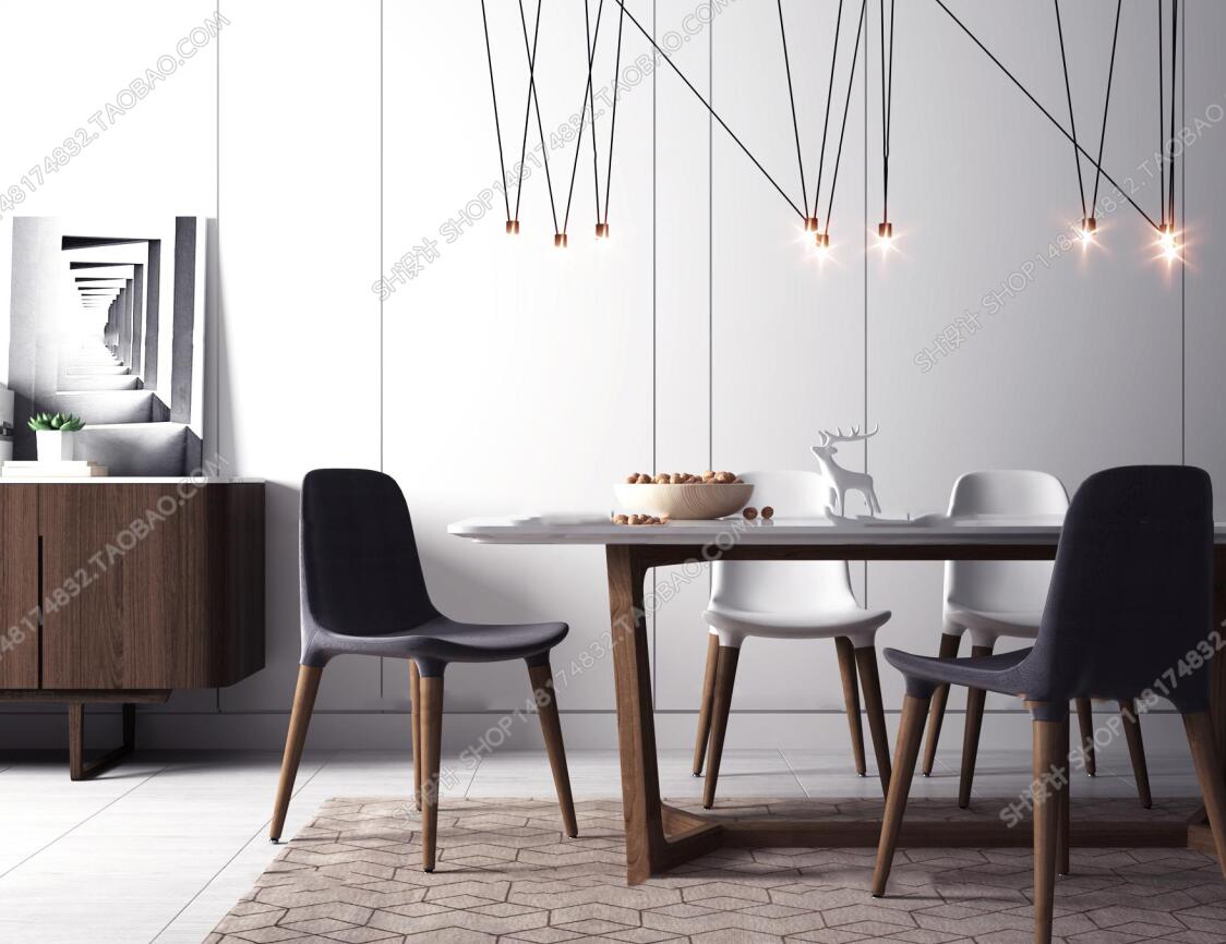 现代餐桌椅边柜装饰画吊灯摆件3D模型ID339073.jpeg