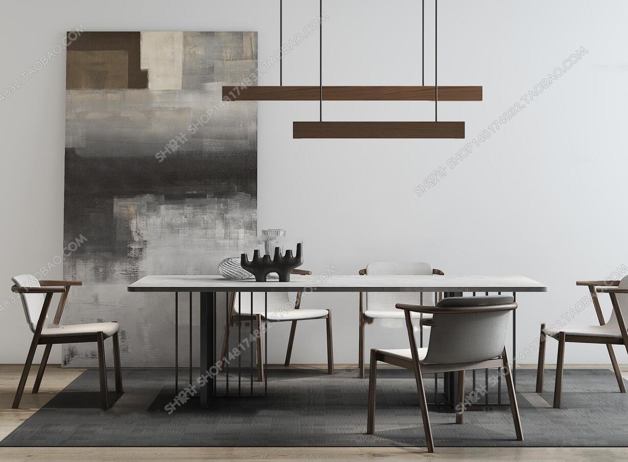 现代餐桌椅吊灯装饰画摆件3D模型ID336409.jpeg