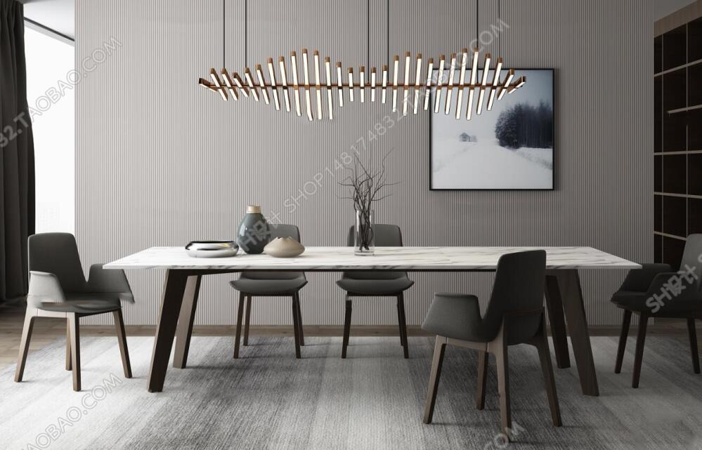 现代餐桌椅吊灯组合3D模型ID291129.jpeg