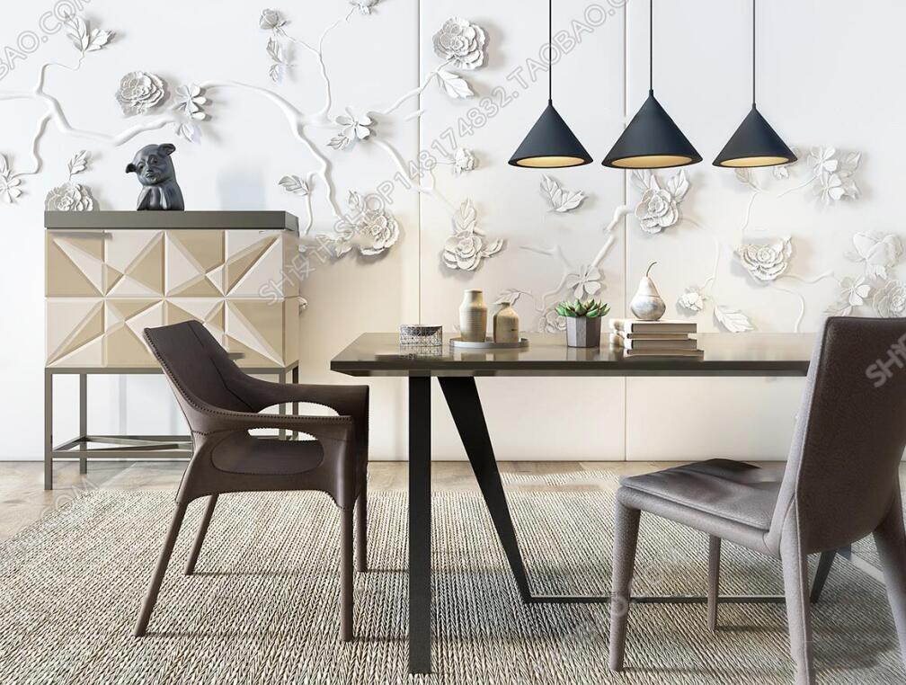 现代餐桌椅玄关端景柜边柜吊灯摆件3D模型ID341452.jpeg