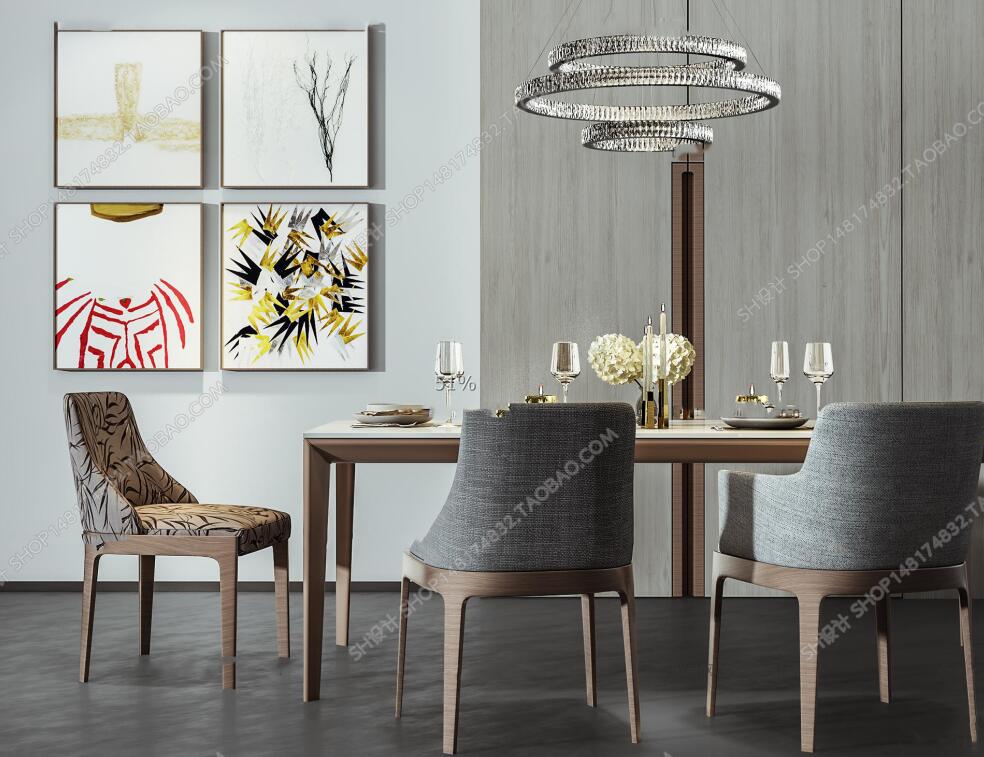 现代餐桌椅装饰画组合3D模型ID307829.jpeg