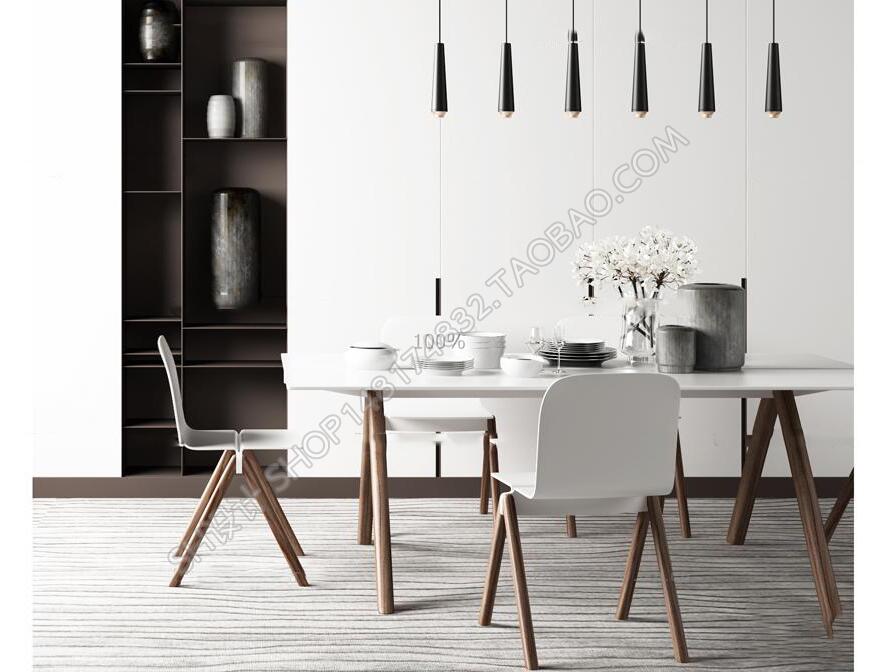 现代餐桌椅子吊灯组合3D模型ID270673.jpg