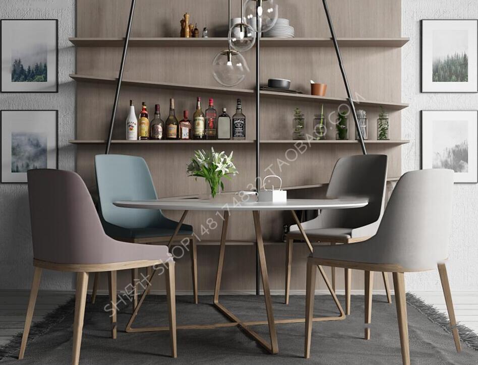 现代圆形餐桌椅装饰柜吊灯组合3D模型ID336302.jpeg