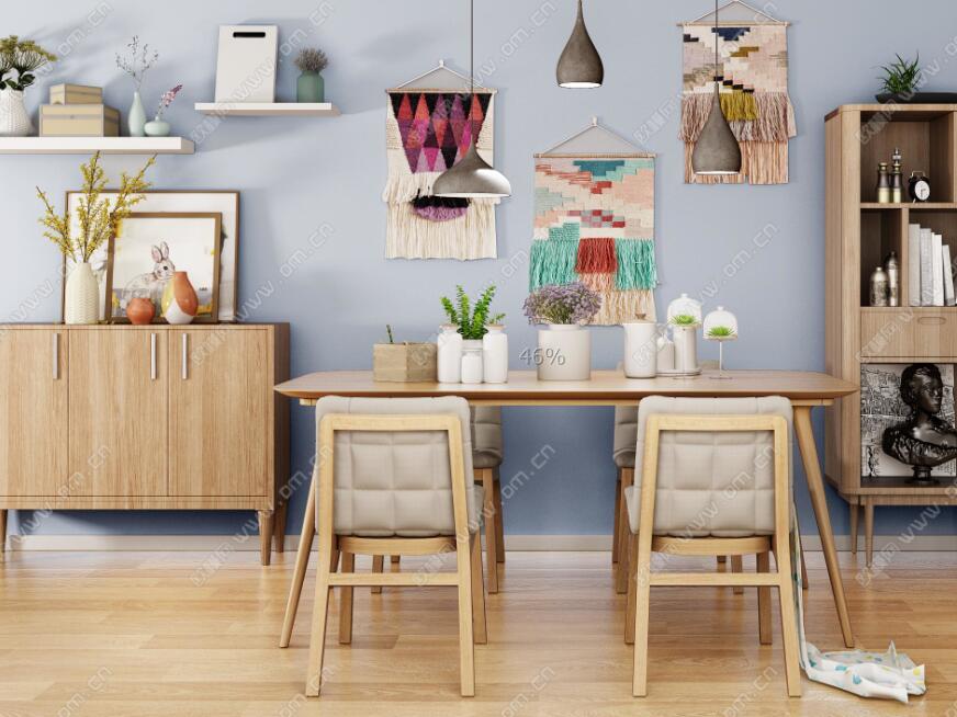 北欧餐桌椅装饰柜衣架组合3D模型ID：440375.jpeg