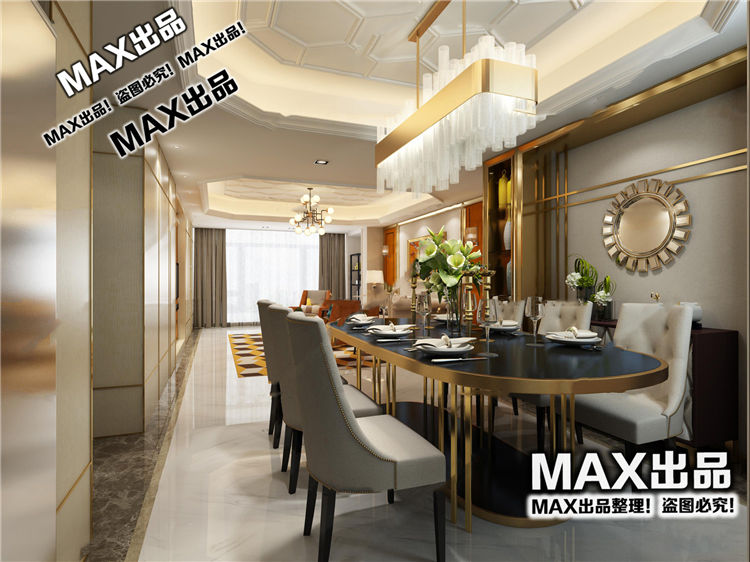 后现代客厅餐厅3D模型ID：319426.jpg