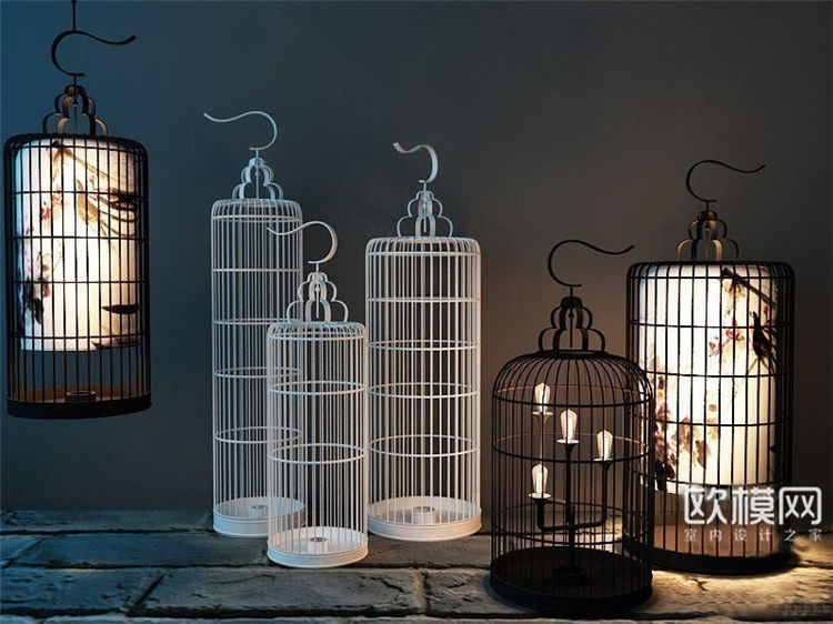 2009 现代中式鸟笼吊灯落地灯组合.jpg